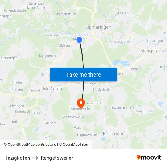 Inzigkofen to Rengetsweiler map
