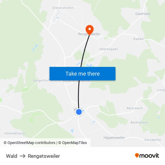 Wald to Rengetsweiler map