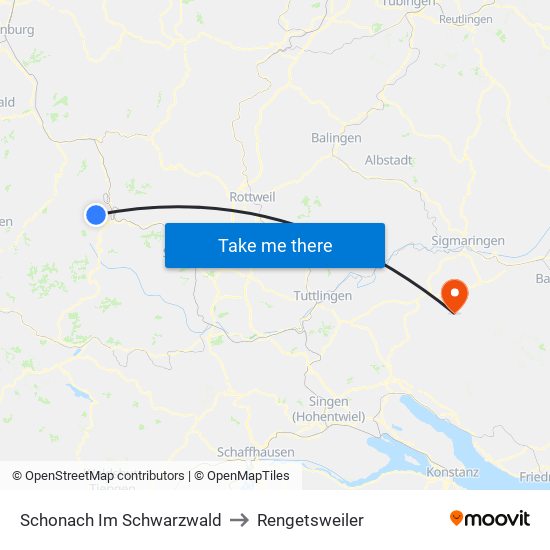 Schonach Im Schwarzwald to Rengetsweiler map