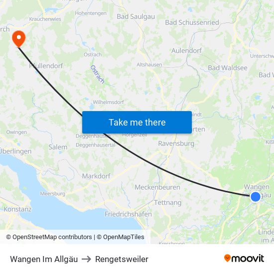Wangen Im Allgäu to Rengetsweiler map