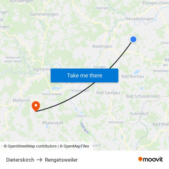 Dieterskirch to Rengetsweiler map