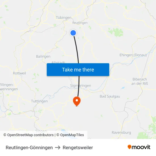 Reutlingen-Gönningen to Rengetsweiler map
