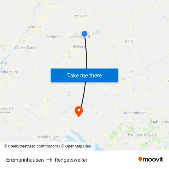 Erdmannhausen to Rengetsweiler map