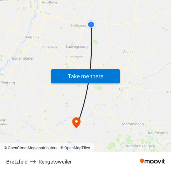 Bretzfeld to Rengetsweiler map