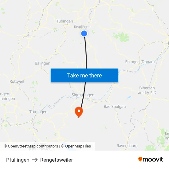 Pfullingen to Rengetsweiler map