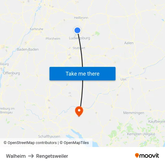 Walheim to Rengetsweiler map