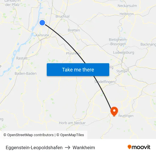 Eggenstein-Leopoldshafen to Wankheim map