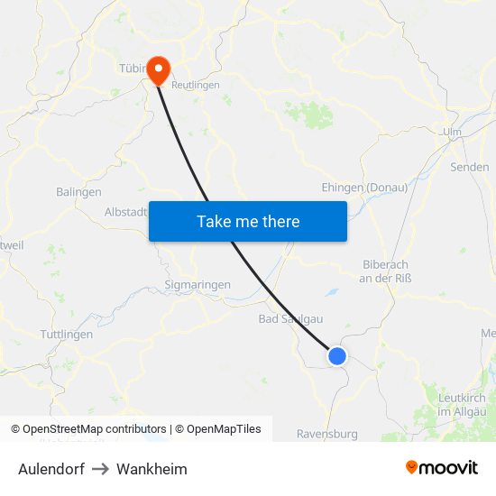 Aulendorf to Wankheim map