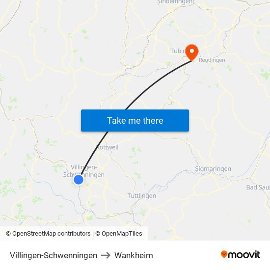 Villingen-Schwenningen to Wankheim map