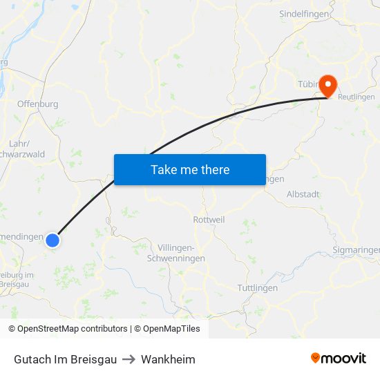 Gutach Im Breisgau to Wankheim map