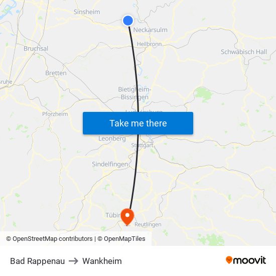 Bad Rappenau to Wankheim map