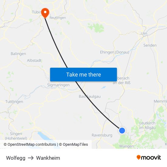 Wolfegg to Wankheim map