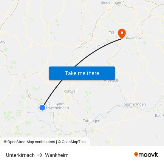 Unterkirnach to Wankheim map