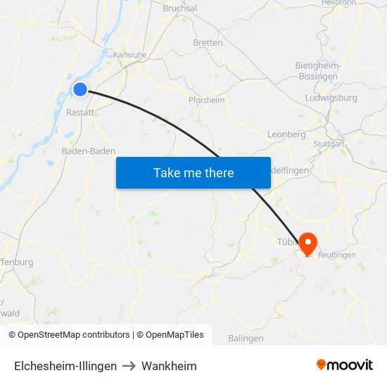 Elchesheim-Illingen to Wankheim map
