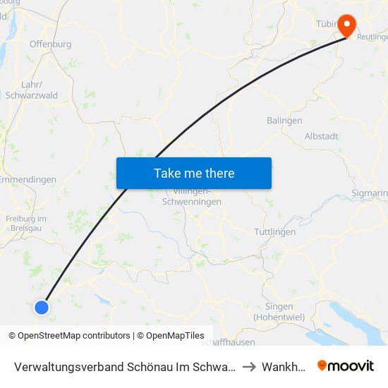 Verwaltungsverband Schönau Im Schwarzwald to Wankheim map