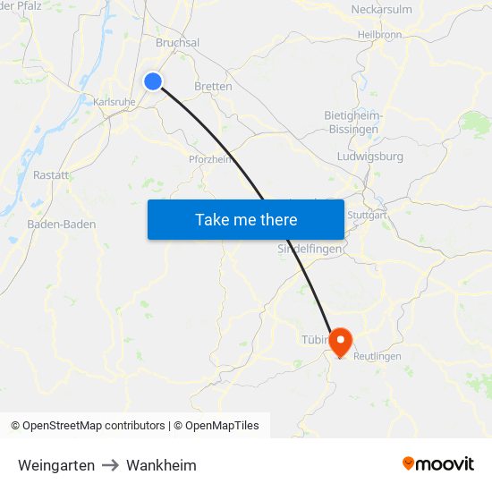 Weingarten to Wankheim map