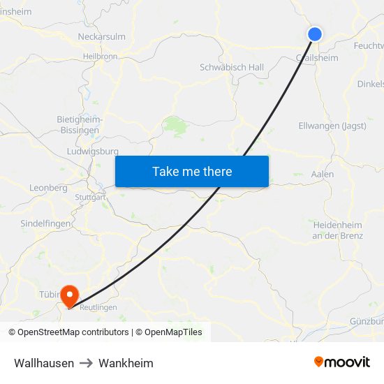 Wallhausen to Wankheim map