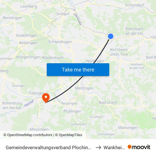 Gemeindeverwaltungsverband Plochingen to Wankheim map
