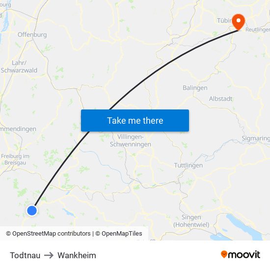 Todtnau to Wankheim map