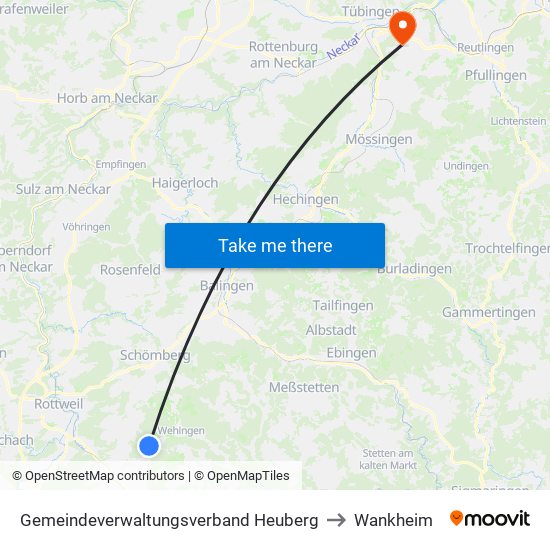 Gemeindeverwaltungsverband Heuberg to Wankheim map