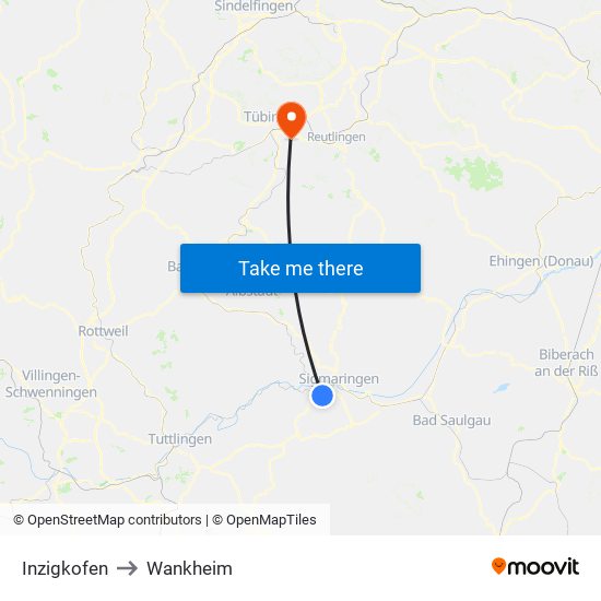 Inzigkofen to Wankheim map
