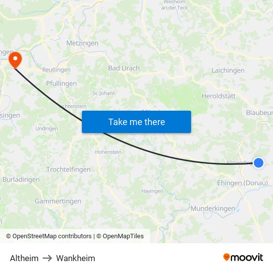 Altheim to Wankheim map