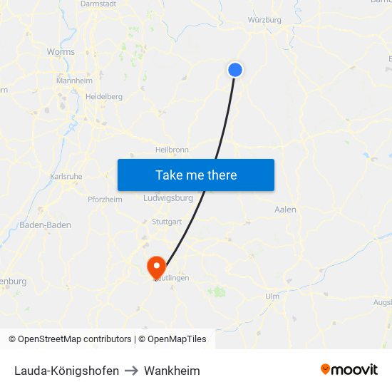 Lauda-Königshofen to Wankheim map