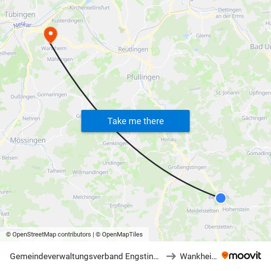 Gemeindeverwaltungsverband Engstingen to Wankheim map