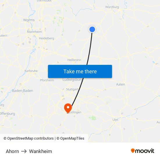 Ahorn to Wankheim map