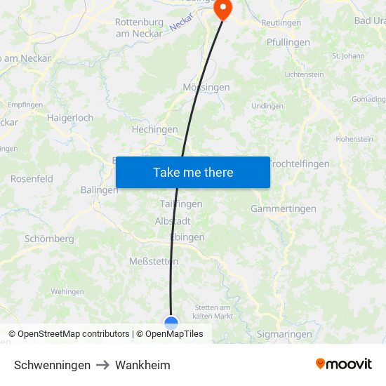 Schwenningen to Wankheim map