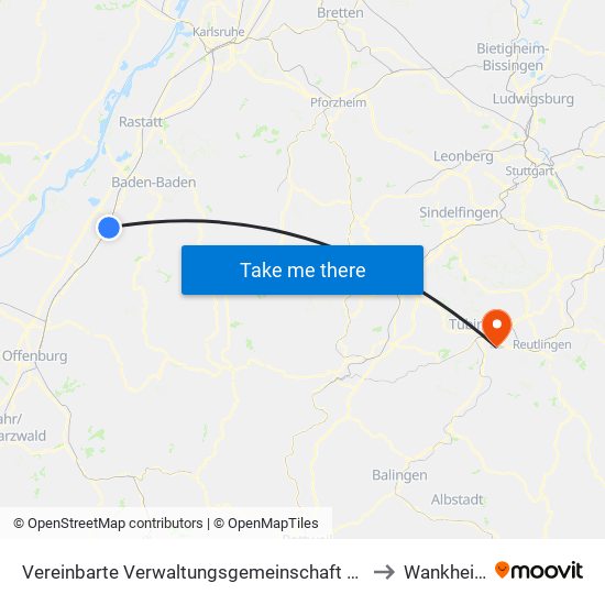 Vereinbarte Verwaltungsgemeinschaft Bühl to Wankheim map