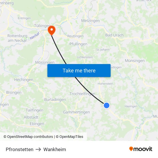 Pfronstetten to Wankheim map