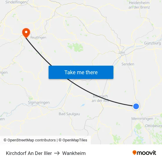 Kirchdorf An Der Iller to Wankheim map
