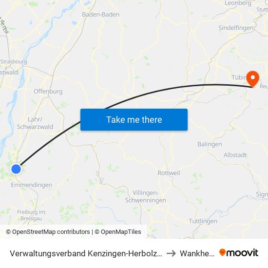 Verwaltungsverband Kenzingen-Herbolzheim to Wankheim map