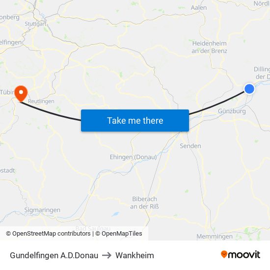 Gundelfingen A.D.Donau to Wankheim map