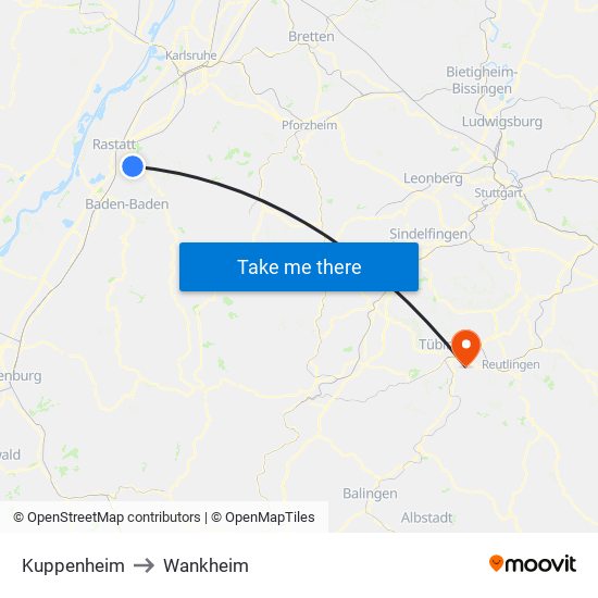 Kuppenheim to Wankheim map