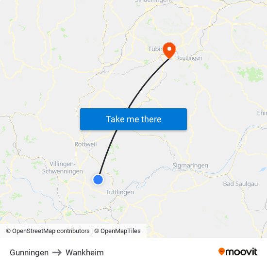 Gunningen to Wankheim map