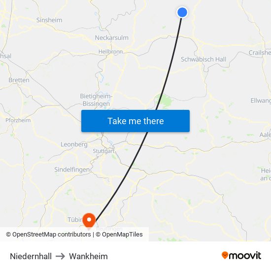 Niedernhall to Wankheim map