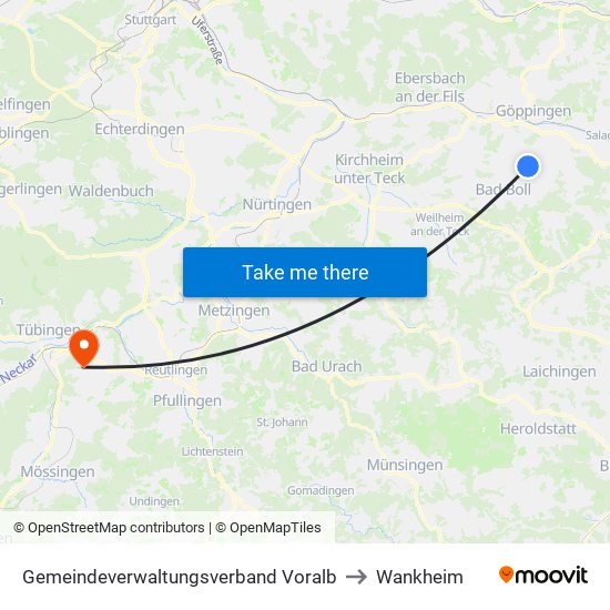 Gemeindeverwaltungsverband Voralb to Wankheim map