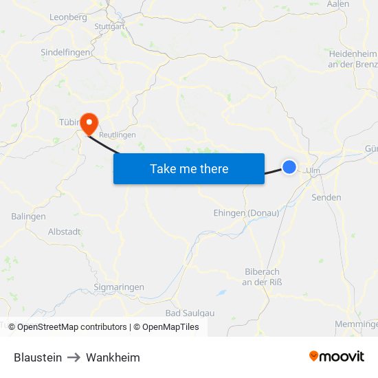 Blaustein to Wankheim map