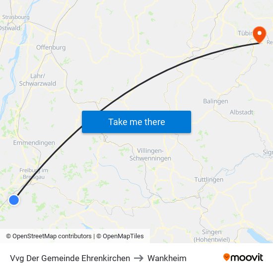 Vvg Der Gemeinde Ehrenkirchen to Wankheim map