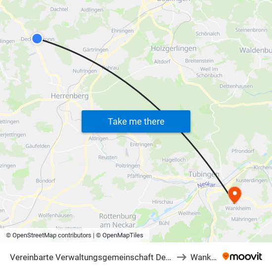 Vereinbarte Verwaltungsgemeinschaft Der Stadt Herrenberg to Wankheim map