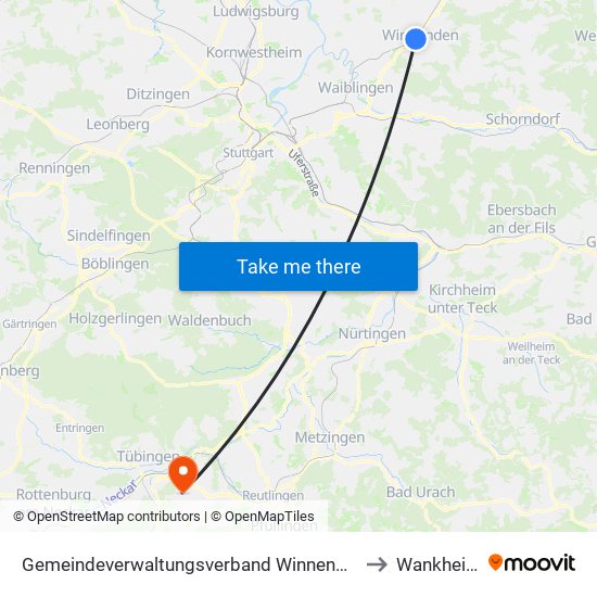 Gemeindeverwaltungsverband Winnenden to Wankheim map
