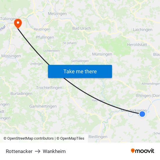 Rottenacker to Wankheim map