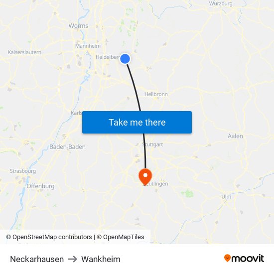Neckarhausen to Wankheim map