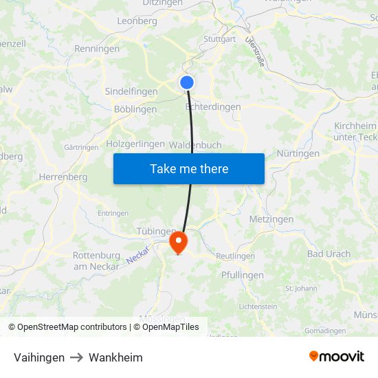 Vaihingen to Wankheim map