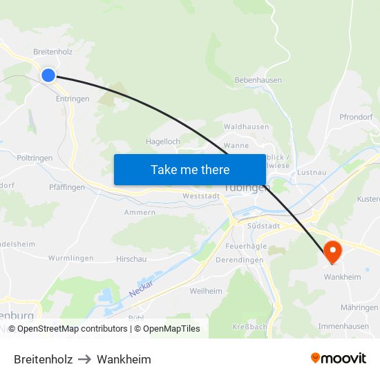Breitenholz to Wankheim map