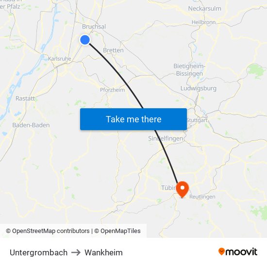 Untergrombach to Wankheim map