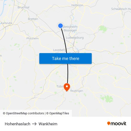 Hohenhaslach to Wankheim map