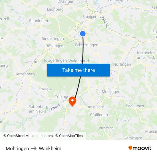 Möhringen to Wankheim map